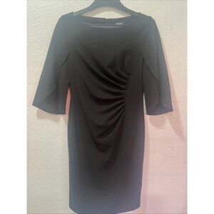 DKNY Womens Black Tulip Sleeve Office Cocktail Wear Dress  Size 10  Ruched